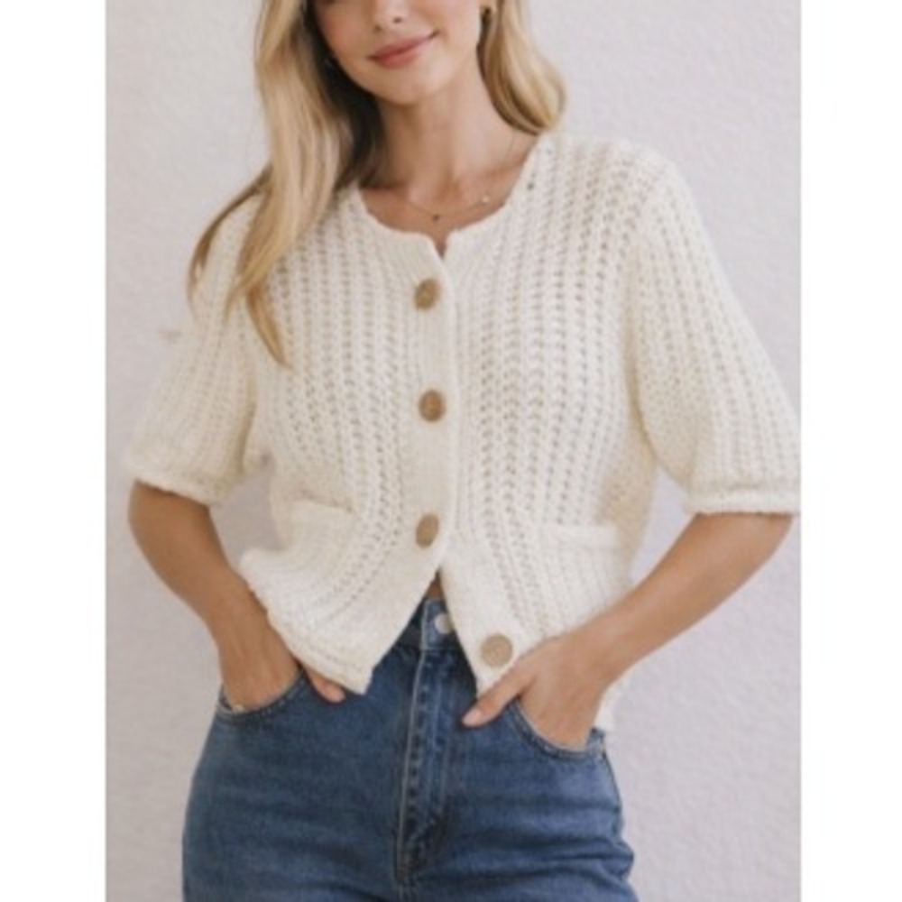 Bohme Women's Ivory Brenda Stretch Chunky Knit Cardigan Size XS‎ NWT